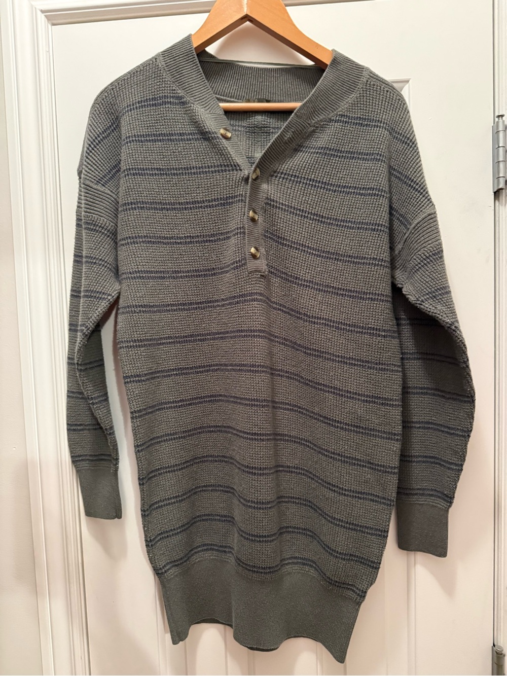 Prana Henley sweater tunic dress in kale stripe